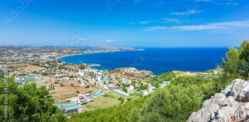 Panoramatic view of hotels in Faliraki and Mediteranean sea (Rhodes, Greece)