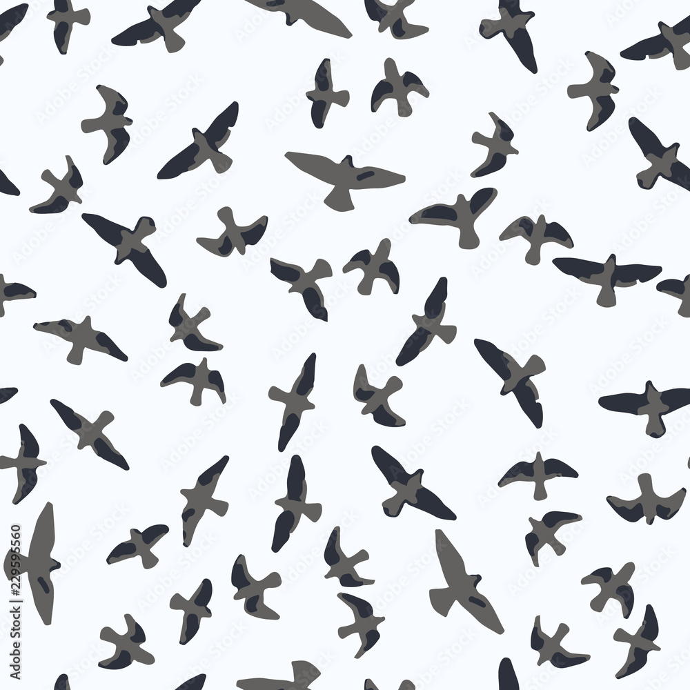 Flying birds seamless pattern. Primitive style.