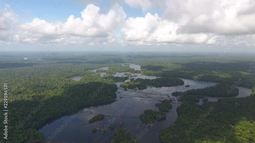 Oiapoque river through the amazonian forest by drone. Guiana Brazil Oiapoque river through the amazonian forest by drone. Guiana Brazil