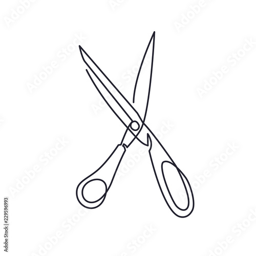 Continuous one Line Drawing of Vector scissors icon.