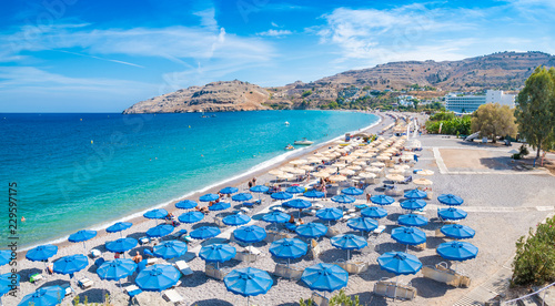 Vlycha beach near hotel resort - panoramatic view (Rhodes, Greece)