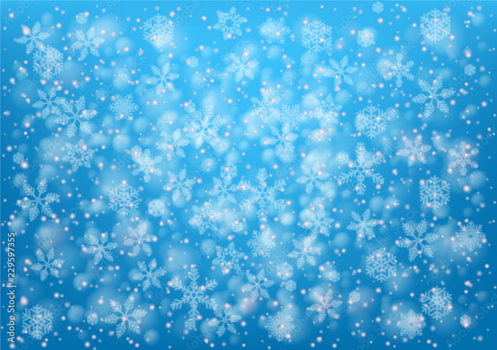 Merry Christmas decoration pattern - snow illustration on blue background -