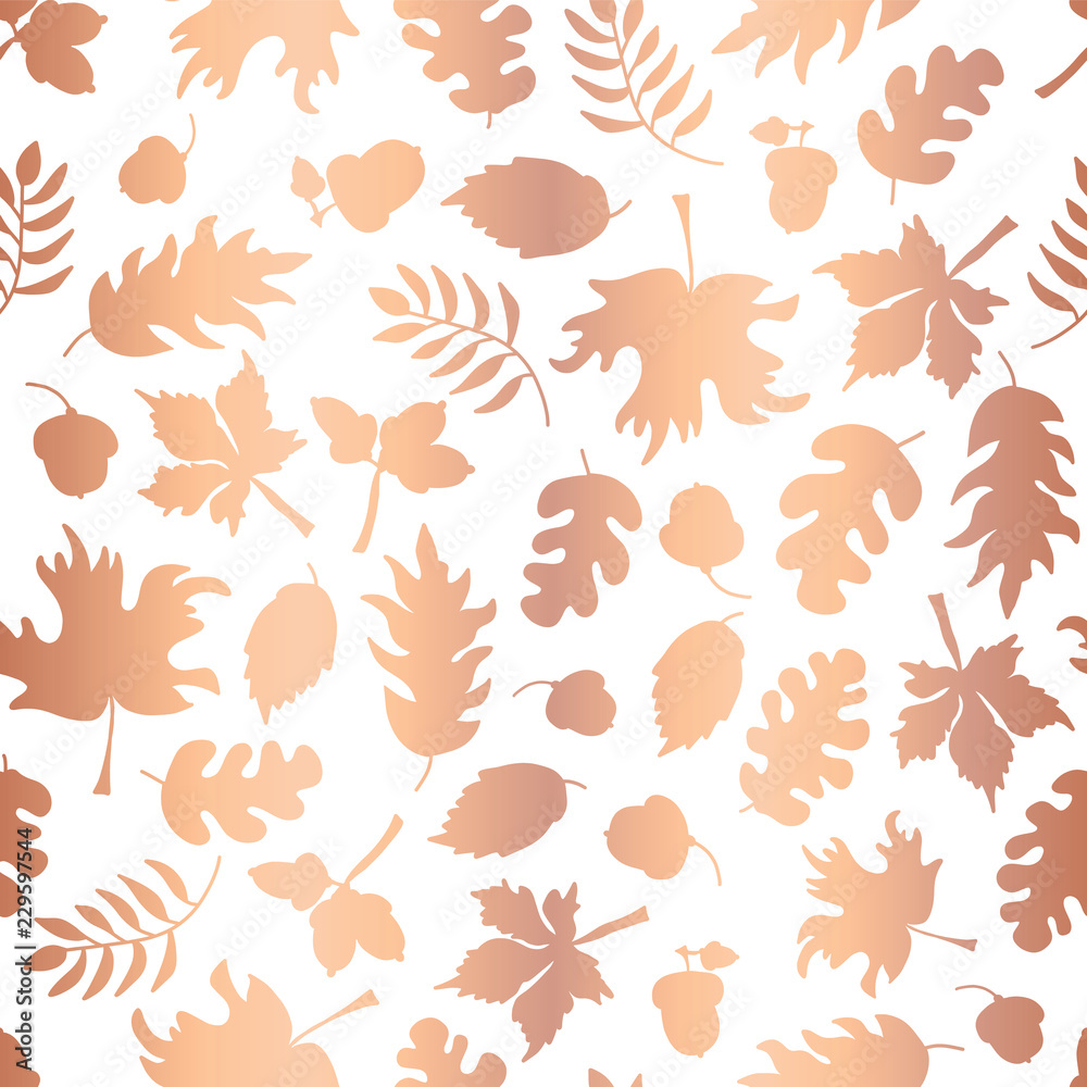 Rose Gold foil autumn leaf silhouettes seamless vector background. Copper  shiny abstract fall leaves shapes on white background. Elegant pattern for  digital paper, Thanksgiving card, party invitations Stock Vector | Adobe  Stock