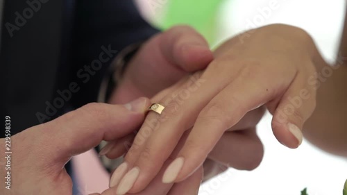 Wallpaper Mural Wedding day. The groom places the ring on the bride's hand. Newlyweds couple exchanging wedding rings. Torontodigital.ca