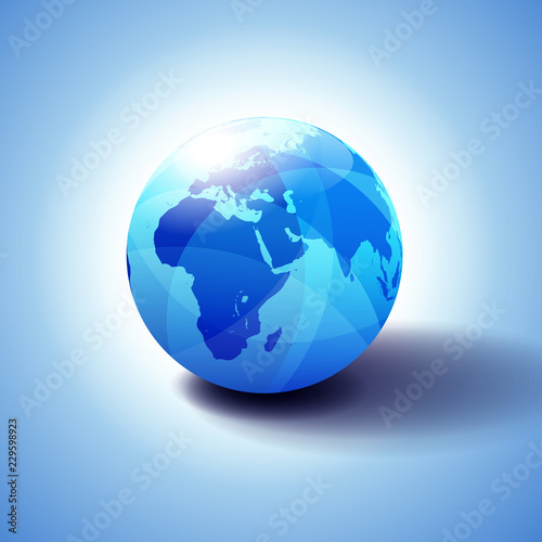 Africa  Middle East  Arabia and India Background with Globe Icon 3D illustration  Glossy  Shiny Sphere with Global Map in Subtle Blues giving a transparent feel