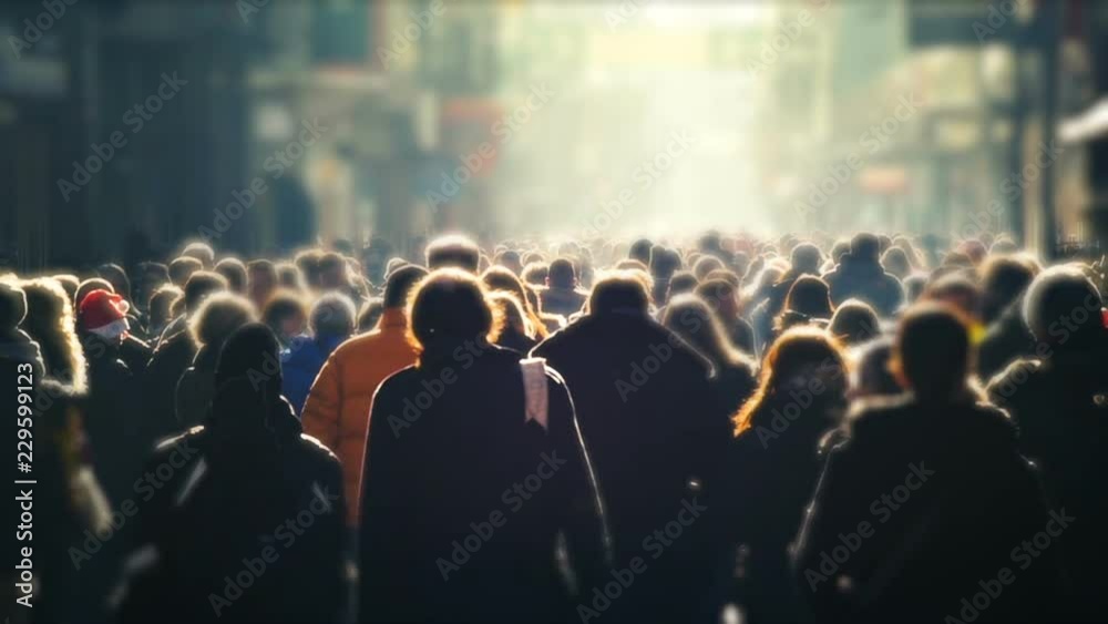 Crowded High Street in Winter, Busy People Shopping, Shopping Crowd, Slow Motion