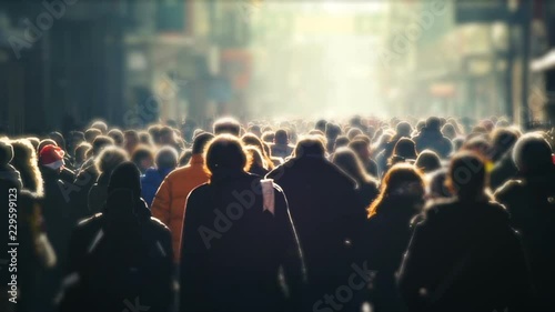 Crowded High Street in Winter, Busy People Shopping, Shopping Crowd, Slow Motion