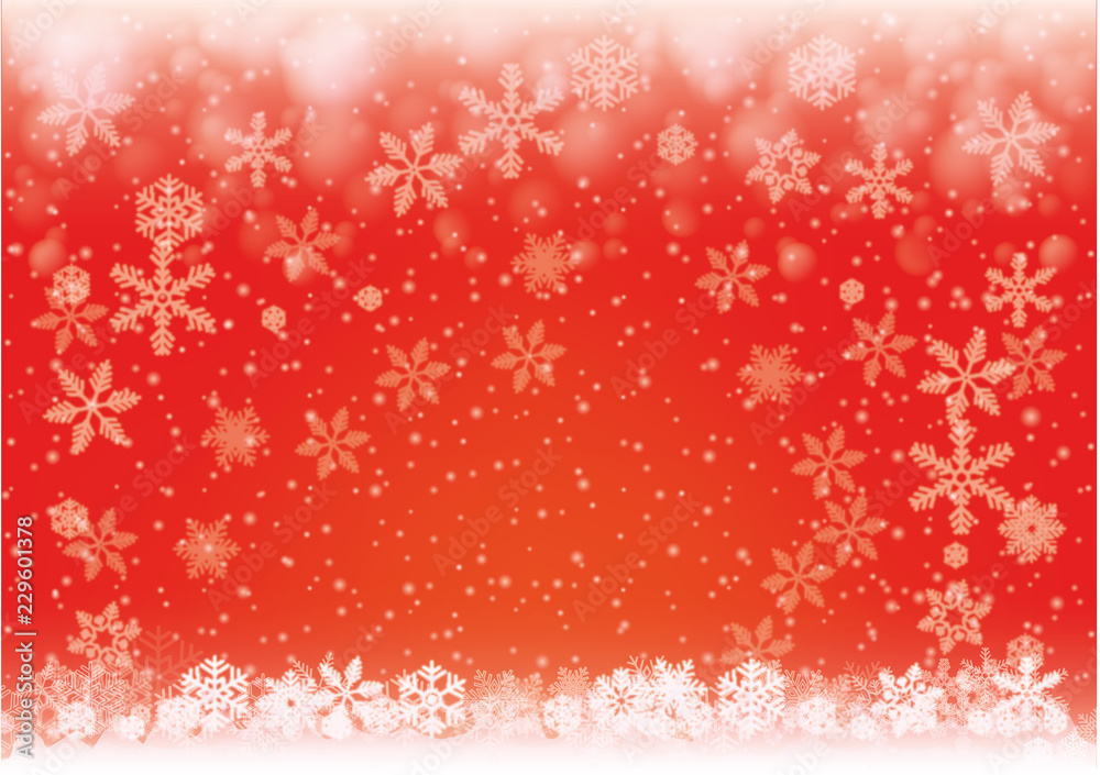Red Christmas illustration background - snow and snowflake pattern 