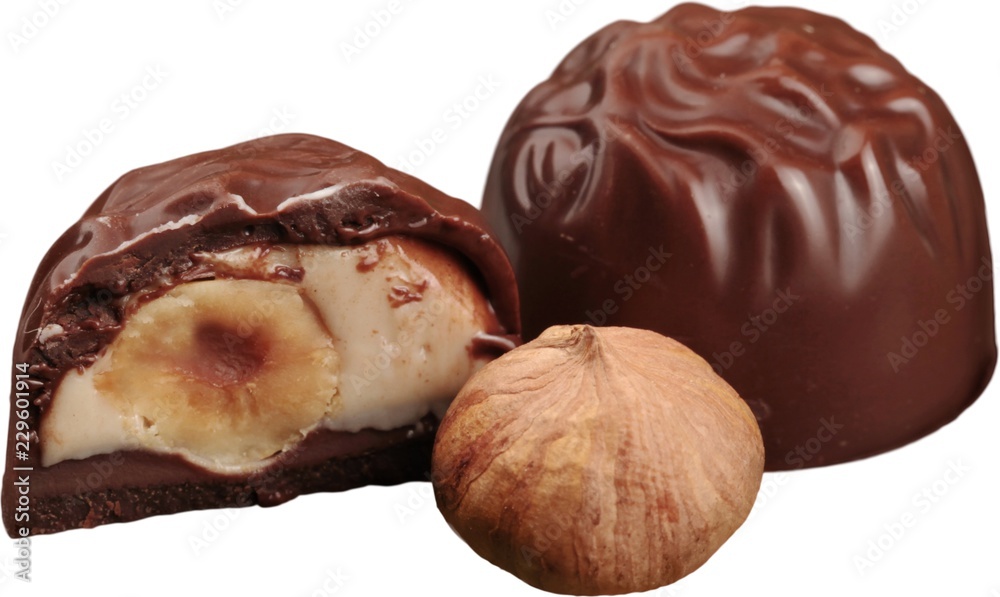 Milk Chocolates Pralines with Nuts - Isolated