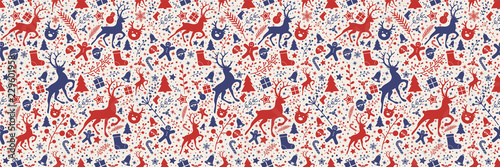 Concept of seamless pattern with Christmas decorations. Vector.