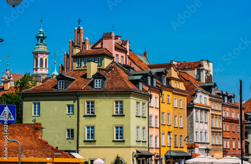 Ancient colorful townhouses in Old town in Warsaw
