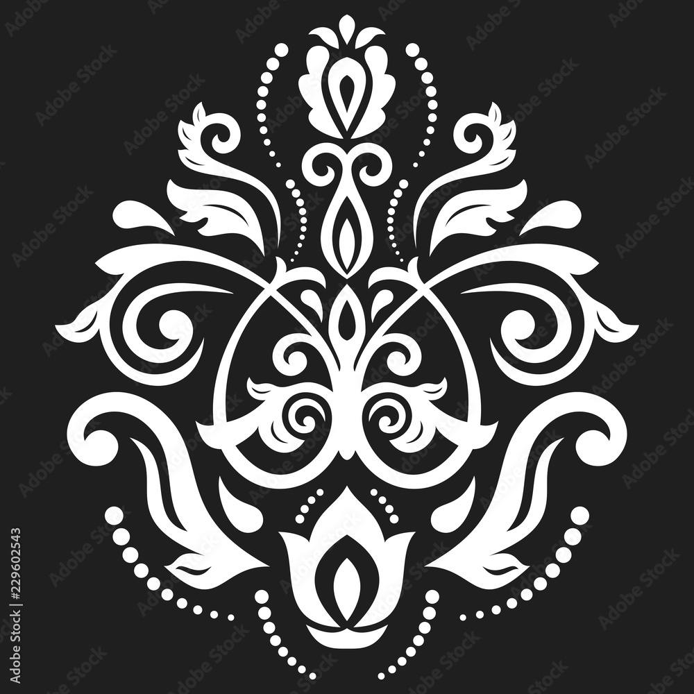Oriental white pattern with arabesques and floral elements. Traditional classic ornament. Vintage pattern with arabesques Oriental white pattern with arabesques and floral elements. Traditional classic ornament. Vintage pattern with arabesques