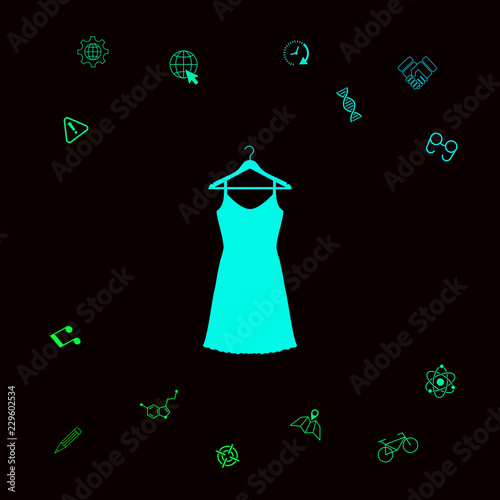 Sundress, Evening dress, combination or nightie on the wardrobe hanger , the silhouette. Menu item in the web design