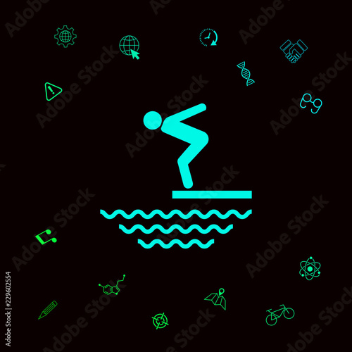 Swimmer on a springboard, Jumping into the water - icon