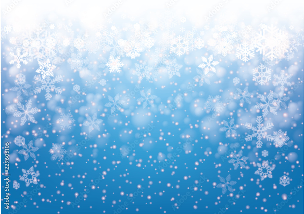  Christmas illustration background - snow and snowflakes pattern on blue -