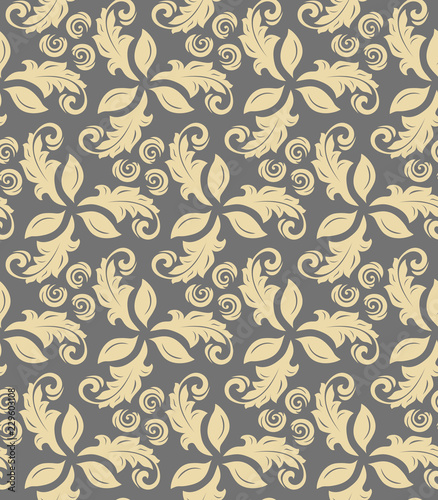 Floral ornament. Seamless abstract classic background with golden flowers. Pattern with repeating floral elements