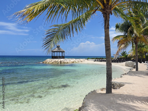 Beautiful and relaxing ocean view of gazebo in Montego Bay Jamaica photo