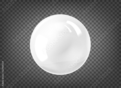 The White pearl. Gem sphere on black background. Abstract banner with bubble. Vector illustration contains transparencies, gradients and effects.