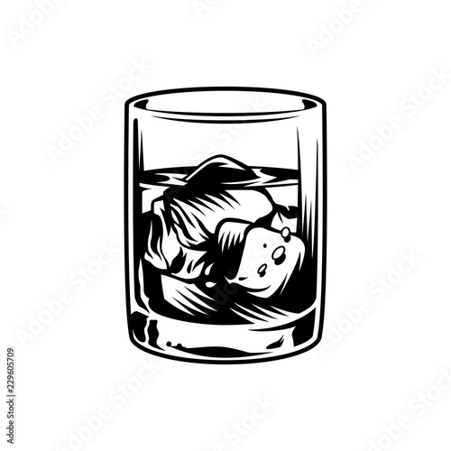 Vintage monochrome glass of whiskey