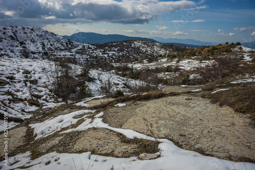 Beautiful winter landscape in mountains of Zagorohoria, Greece photo