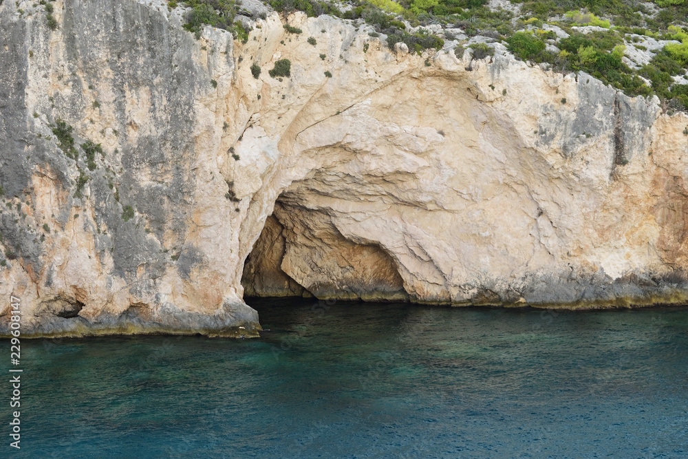 Caves near Plakaki, on the shore of Zakynthos Island, Greece