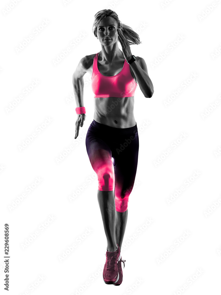one caucasian woman sport runner running jogger jogging isolated on white background one caucasian woman sport runner running jogger jogging isolated on white background