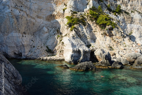 Amazing clear turquoise sea at Plakaki Cape, Zakynthos Island, Greece © FlorinEne