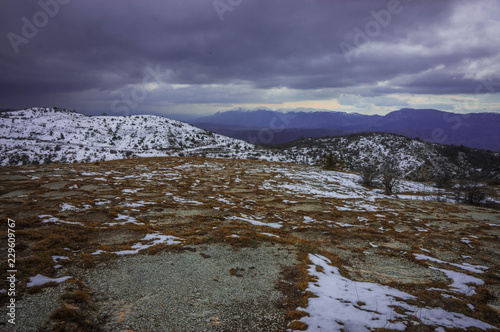 Beautiful winter landscape in mountains of Zagorohoria, Greece photo