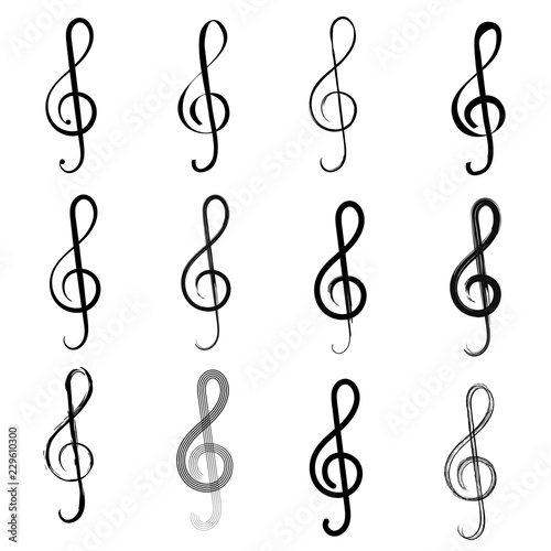 treble clef isolated on white background. handdrawn Treble Clef set. Vector