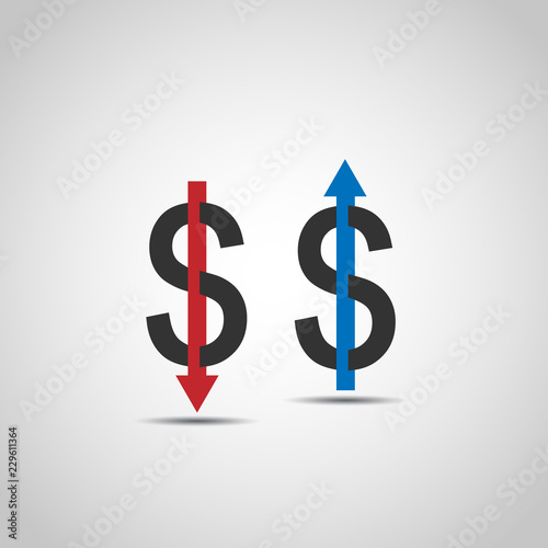 Dollar increase decrease flat icon.