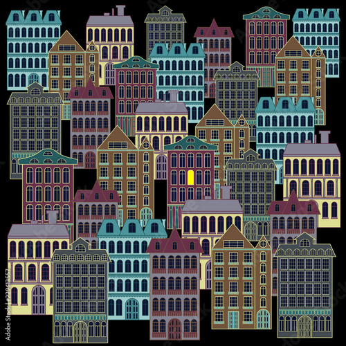 Night landscape with apartment buildings