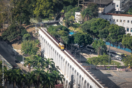 Aerial view of Arcos da Lapa Arches and Santa Teresa Tram - Rio de Janeiro, Brazil photo