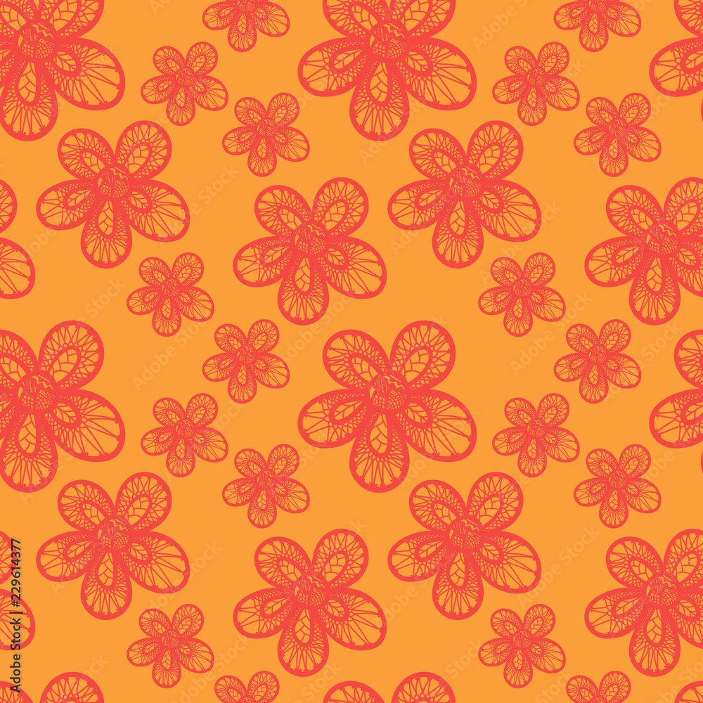 Vector seamless hand drawn doodle floral pattern. Doodle flower background.