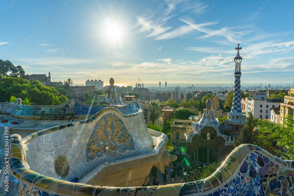 city-view-with-a-clear-blue-sky-from-the-top-of-park-guell-in-barcelona