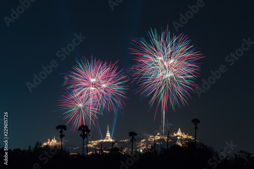 The colorful fireworks at Kao Wang Temple in Petchaburi, Thailand