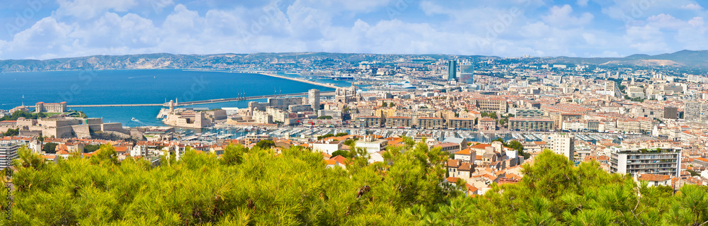 Panoramic view of Marseille harbor (Europe-France)