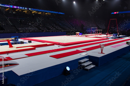 Gymnastic equipment in an arena 