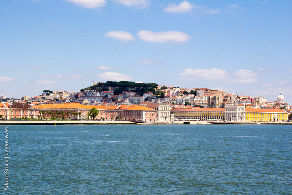 View of Lisbon (Portugal) with houses on the banks of the Tejo river