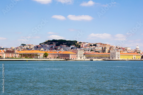 View of Lisbon (Portugal) with houses on the banks of the Tejo river