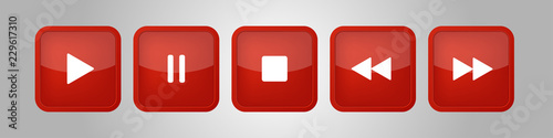 red, white square music control buttons set