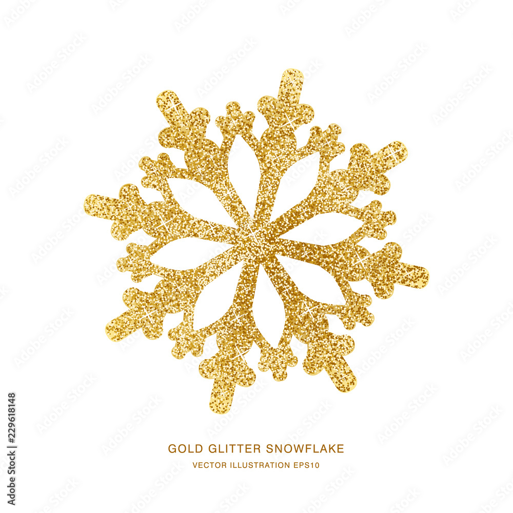 Gold glitter texture snowflake isolated on white background. Vector ...