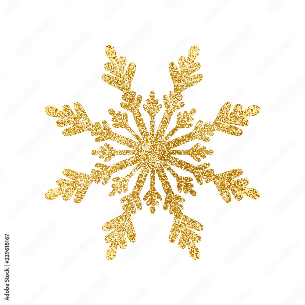 Gold glitter texture snowflake isolated on white background. Vector ...