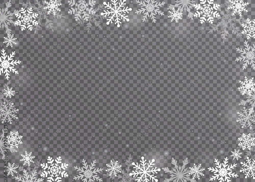 Snowflakes winter border on transparent background. Vector illustration. Snowflakes winter border on transparent background. Vector illustration.