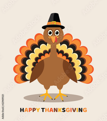 vector card for thanksgiving day with cartoon turkey