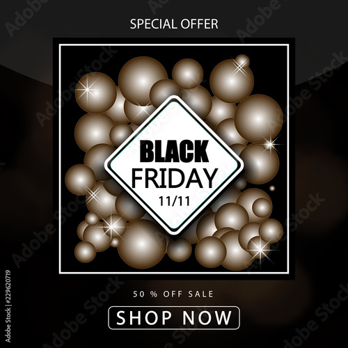 Black friday sale on gold shiny background. Gold glitter sparkles background. Black friday logo for banners, web pages, brochure layout, headers and flyers, design. Christmas and New Year. Vector