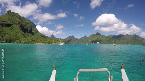 View from the front of a boat arriving in Opunohu Bay. Sunny day in French Polynesia Moorea photo