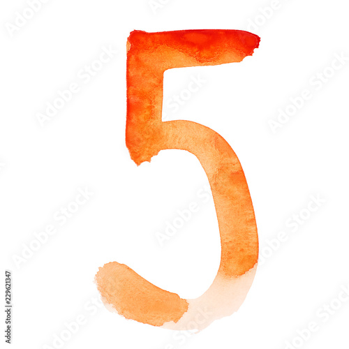 Orange watercolor numbers