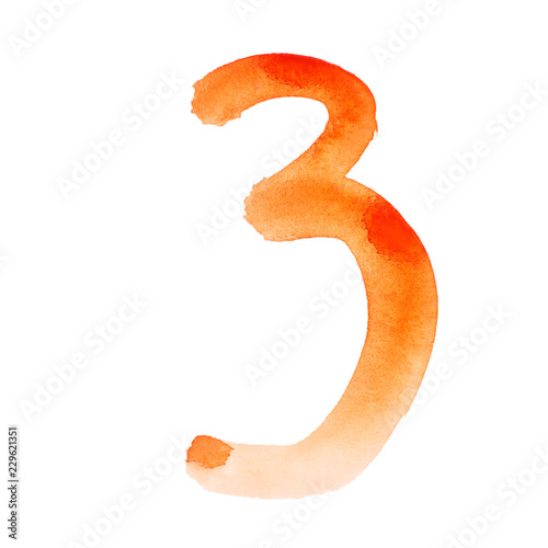 Orange watercolor numbers