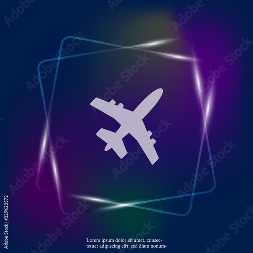 Aircraft or airplane neon light icon. Flat vector illustration. Layers grouped for easy editing illustration. For your design