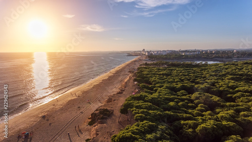 Aerial. Landscape from the sky of the beaches of the Algarve Quarteira Vilamoura.